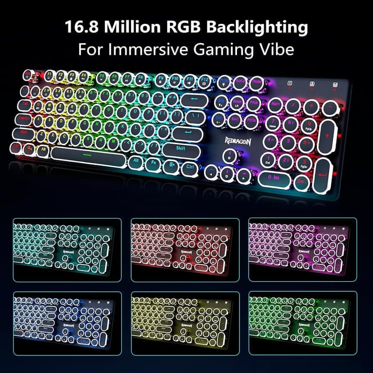 Teclado mecánico inalámbrico para juegos Redragon K710 estilo máquina de escribir, negro - imagen 3