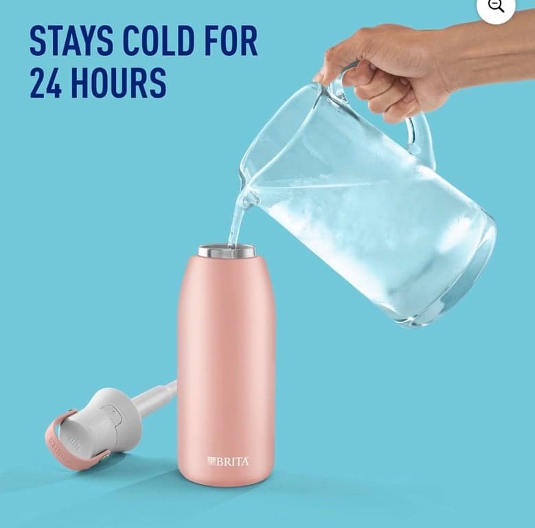 Brita Botella de agua de acero inoxidable premium con filtro, sin BPA, reutilizable, aislada, reemplaza 300 botellas de agua de plástico (32 onzas con 3 filtros) - imagen 5