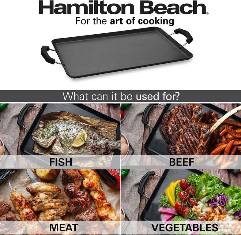 Hamilton Beach 19x11" Sartén Doble Antiadherente | Aluminio Negro con Mango Suave al Tacto | Fácil Limpieza, Cocina con Poco Aceite | Utensilios de Duraderos Multiusos - imagen 5