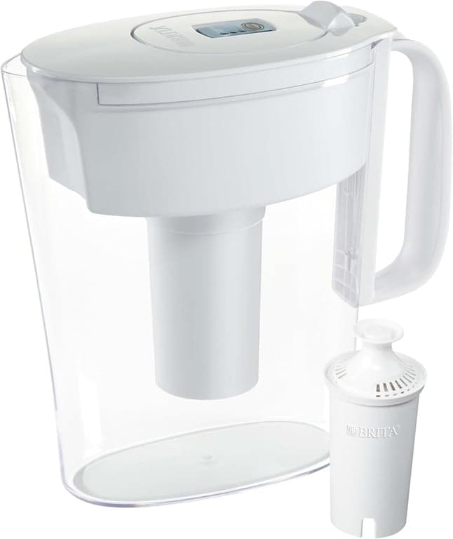 Jarra con filtro de agua Brita para agua del grifo y potable con 1 filtro estándar, dura 2 meses, capacidad de 6 tazas, sin BPA, blanca