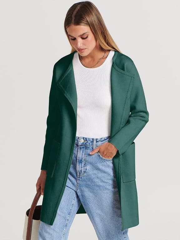 Suéter cárdigan ANRABESS para mujer, atuendos de otoño 2026 | Manga larga, frente abierto, largo medio, abrigo tipo chaqueta elegante, cárdigan de punto suave, ropa de trabajo casual de negocios, ropa de abrigo de invierno para viajes - vista alternativa