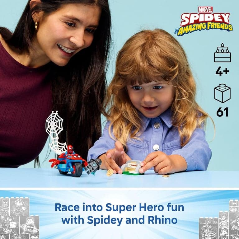 LEGO Marvel Spidey y Sus Asombrosos Amigos en su Motocicleta vs. Rhino Juguete de Construcción para Niños - Set de Juego de Superhéroes para y Niñas en Edad Preescolar, Edades 4+ - Idea de Regalo para Cumpleaños - 11206 - vista alternativa