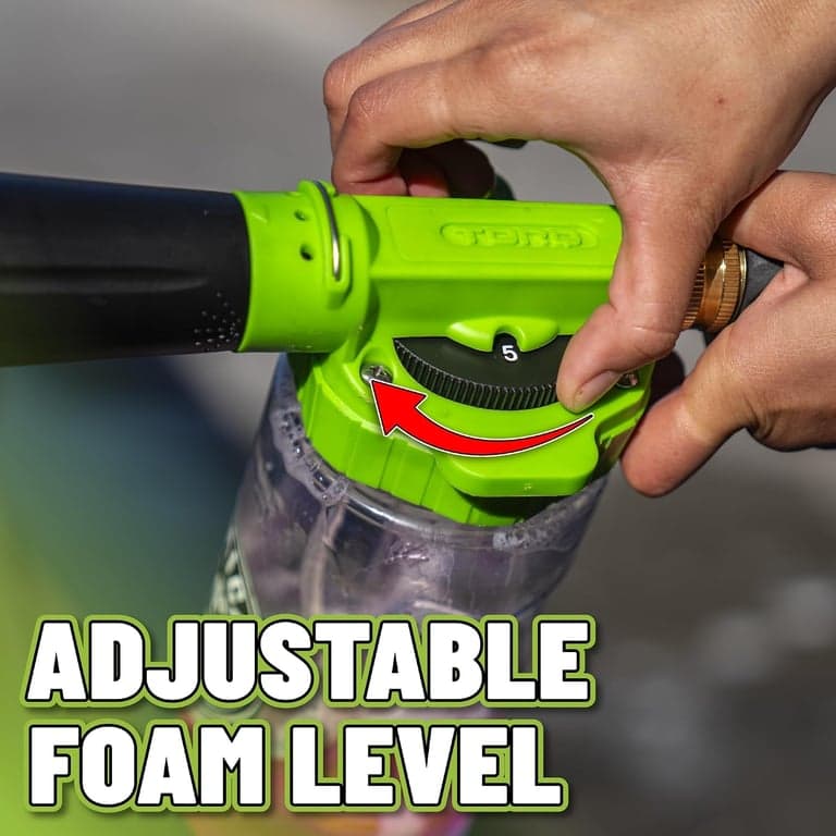 Chemical Guys, TORQ Foam Blaster 6 Cannon, Accesorio para manguera de jardín para automóviles | Rocía espuma espesa directamente de su manguera de jardín, sin lavadora a presión, con un dial de relación de espuma ajustable - imagen 4