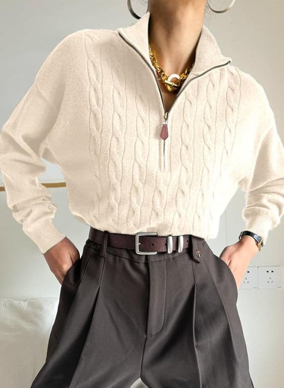 Dokotoo Sweaters de Mujer 2026 Otoño Invierno Cuello Polo de Punto Acanalado con Cremallera de Un Cuarto | Manga Larga, Polo, Suéter de Punto, Tops Suaves Cómodos, Gruesos Cálidos Acogedores, Atuendos Diarios para Salir, Ropa de Moda - imagen 3