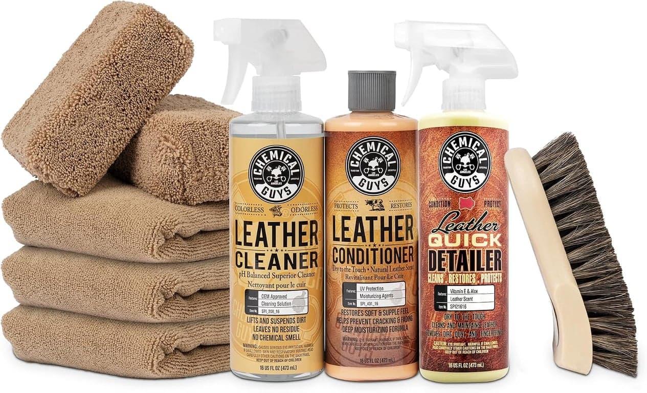 Chemical Guys, Kit de 9 Piezas Limpiador y Acondicionador de Cuero para Interiores de Automóviles