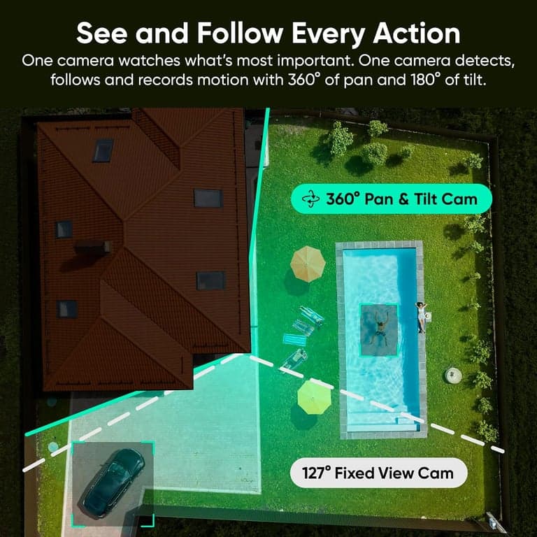 WYZE Duo Cam Pan Cámara de seguridad inteligente para interiores/exteriores IP65 2K 360° Panorámica/Inclinación con visión nocturna a color, compatible con Alexa y Google Assistant, blanca - imagen 4