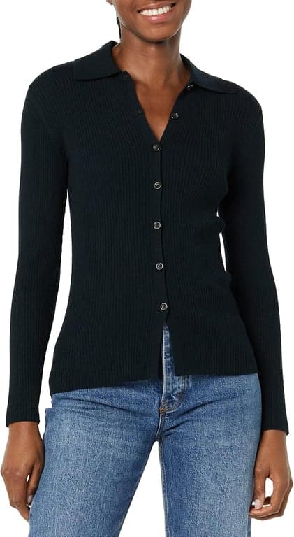 Cárdigan acanalado tipo polo elástico de calibre fino para mujer Amazon Essentials (anteriormente Daily Ritual)