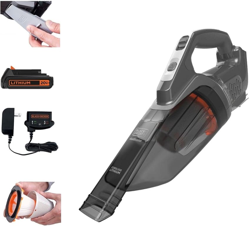 BLACK+DECKER 20V dustbuster Aspiradora pequeña de mano portátil inalámbrica para el hogar y el automóvil, incluye batería recargable (BCHV001C1)