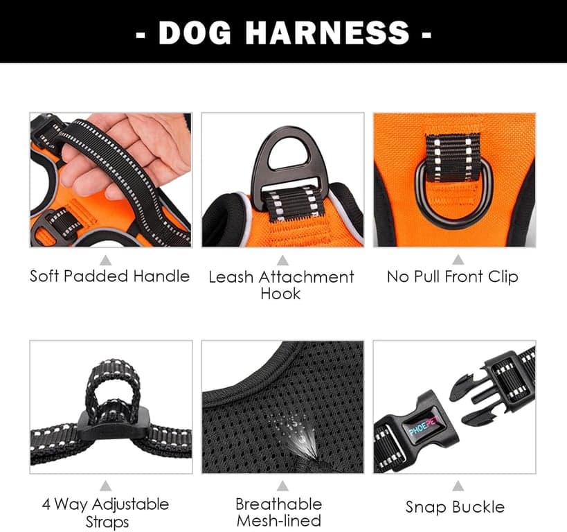 PHOEPET Arnés para Perro sin Tirones Mediano Reflectante con Clip Frontal y Asa - imagen 3