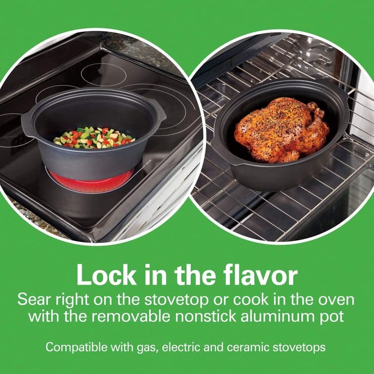 Olla de cocción lenta programable Hamilton Beach con olla de 6 cuartos apta para estufa para sellar y cocinar y tapa de viaje con cierre para transporte portátil, plateada (33663) - vista alternativa