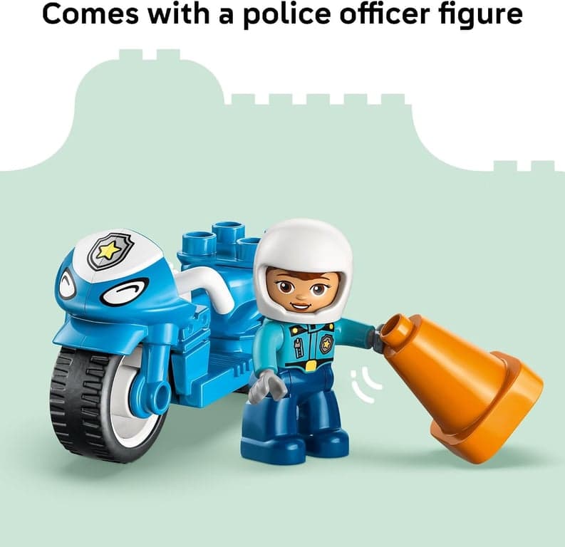 LEGO DUPLO Town Moto de Policía Azul Juguete de Construcción para Niños Pequeños - Set de Juego de Simulación y de Aprendizaje para y Niñas, Edades 2+ - Bloques de para Practicar Habilidades Motoras - Regalo de Cumpleaños - 10471 - imagen 5