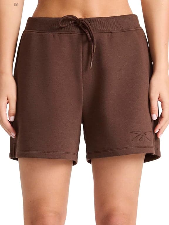 Short Reebok Campus de 4.5” para mujer, ajuste estándar, tela de mezcla de algodón y poliéster de peso medio
