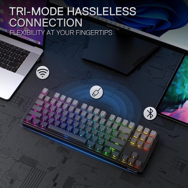 Teclado mecánico Redragon K707 PRO SE 80% inalámbrico Gasket RGB para juegos, 3 modos, 87 teclas TKL, con socket Hot-Swap, teclas PBT Dye-Sub y amortiguación de ruido de 5 capas, interruptor lineal personalizado - imagen 6