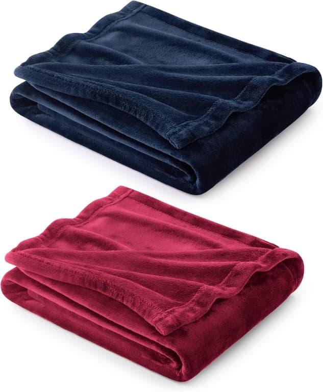 Bedsure Fleece Throw Blanket Navy and Wine