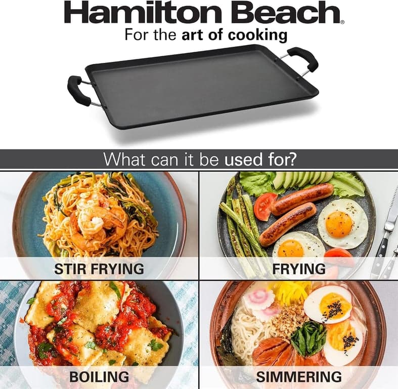 Hamilton Beach 19x11" Sartén Doble Antiadherente | Aluminio Negro con Mango Suave al Tacto | Fácil Limpieza, Cocina con Poco Aceite | Utensilios de Duraderos Multiusos - imagen 4