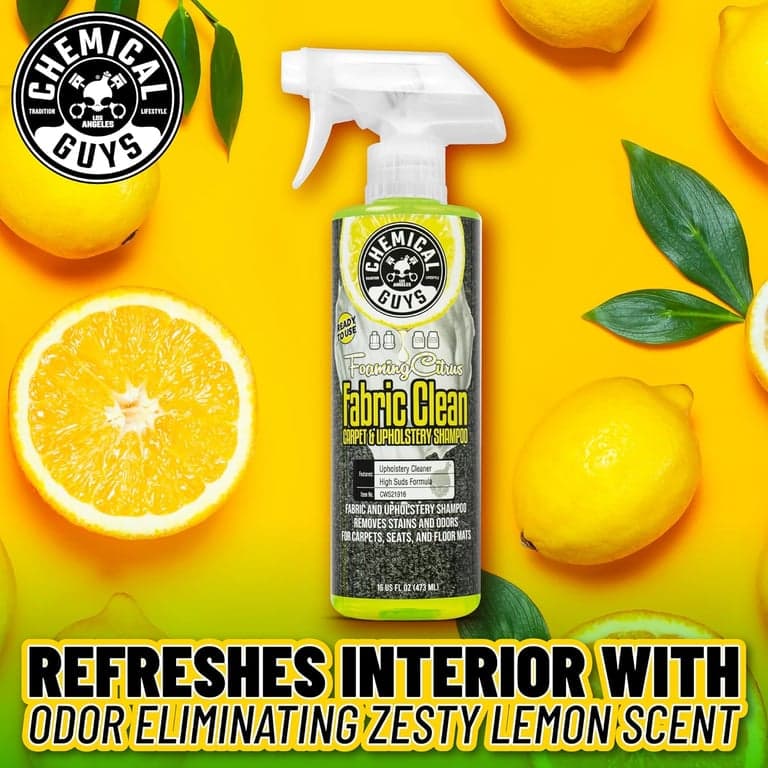 Chemical Guys, Spray Limpiador de Telas y Alfombras Cítrico con Kit de Cepillo, 16 oz | Con cepillo interior resistente y práctico, kit con aroma cítrico, spray para telas y kit combinado de cepillo interior, listo para uso inmediato - vista alternativa