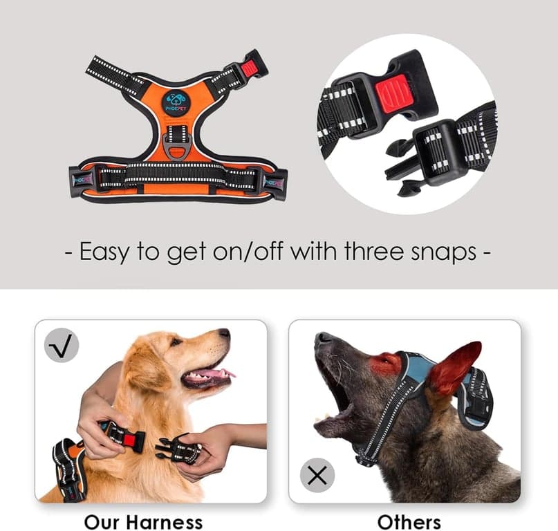 PHOEPET Arnés para Perro sin Tirones Mediano Reflectante con Clip Frontal y Asa - imagen 2