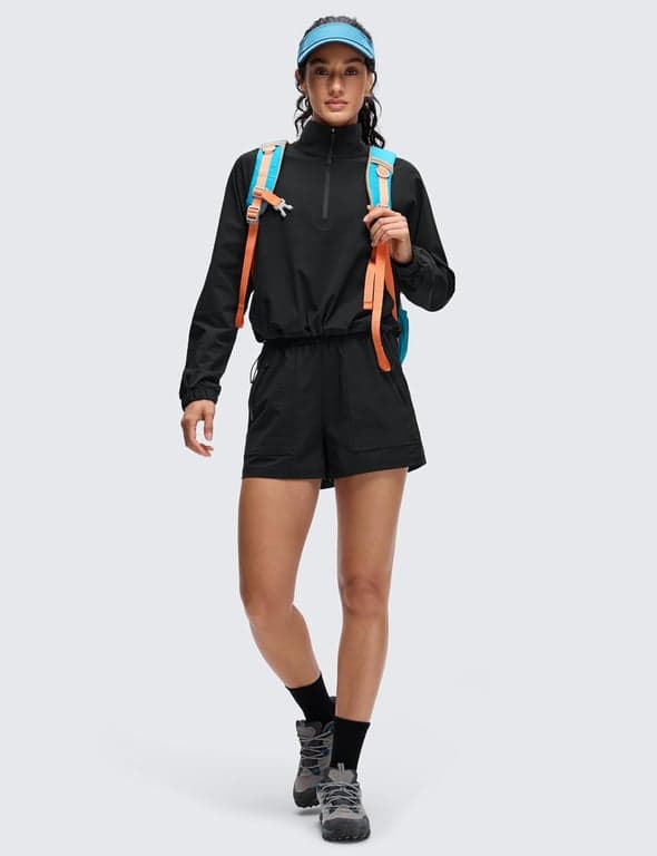 CRZ YOGA Chaquetas deportivas con cordón en la parte inferior | Ligeras, para senderismo, media cremallera, bolsillos laterales, tipo suéter, para mujer - imagen 2