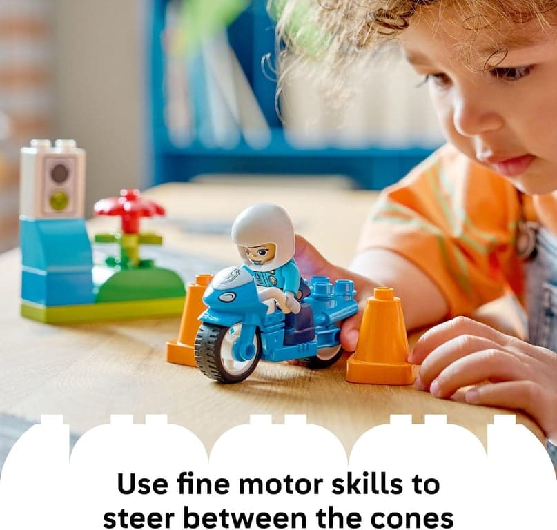 LEGO DUPLO Town Moto de Policía Azul Juguete de Construcción para Niños Pequeños - Set de Juego de Simulación y de Aprendizaje para y Niñas, Edades 2+ - Bloques de para Practicar Habilidades Motoras - Regalo de Cumpleaños - 10471 - imagen 4