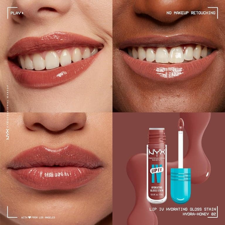 NYX PROFESSIONAL MAKEUP Tinta de Labios Brillante Hidratante Lip IV, Larga Duración, Tintada, Fórmula Vegana con 12 HR de Hidratación - Hydra Honey (Marrón) - vista alternativa
