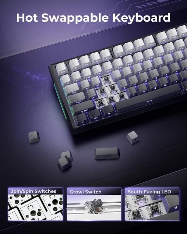 Teclado Mecánico Inalámbrico Redragon K725L con Pantalla y Perilla, Púrpura - imagen 6