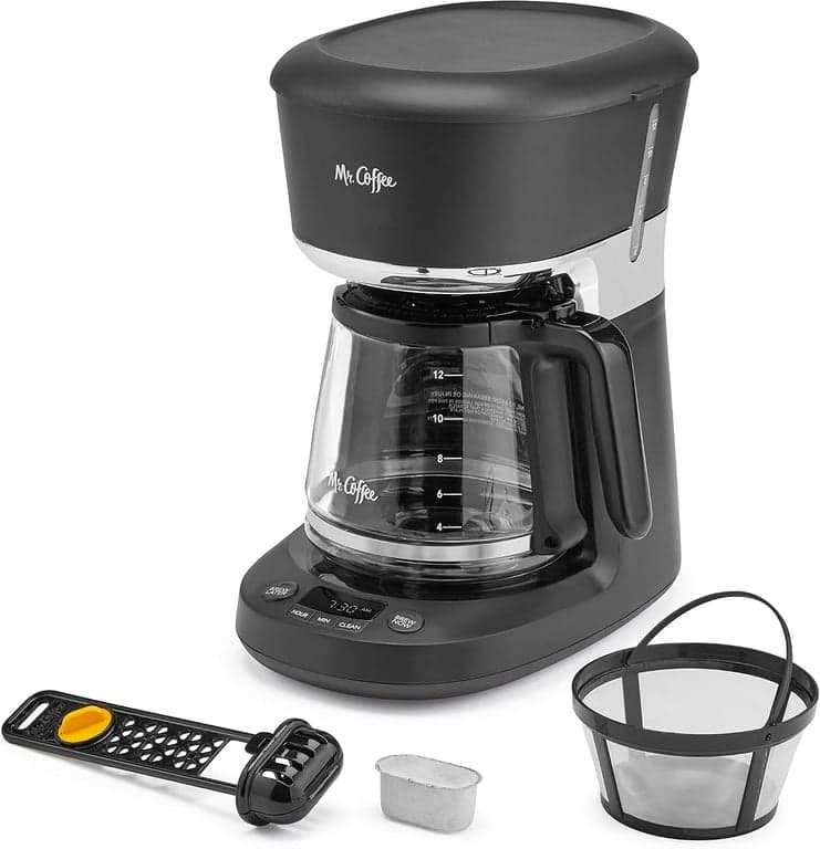 Cafetera Mr. Coffee de 12 tazas lavable en lavavajillas con filtración de agua avanzada y filtro permanente