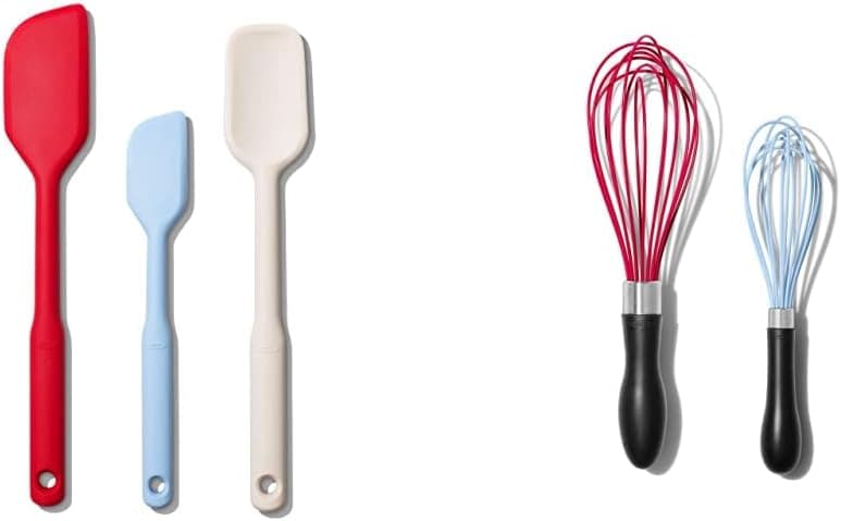 Juego de utensilios de cocina de silicona OXO Good Grips (juego de 3 espátulas + juego de 2 batidores)