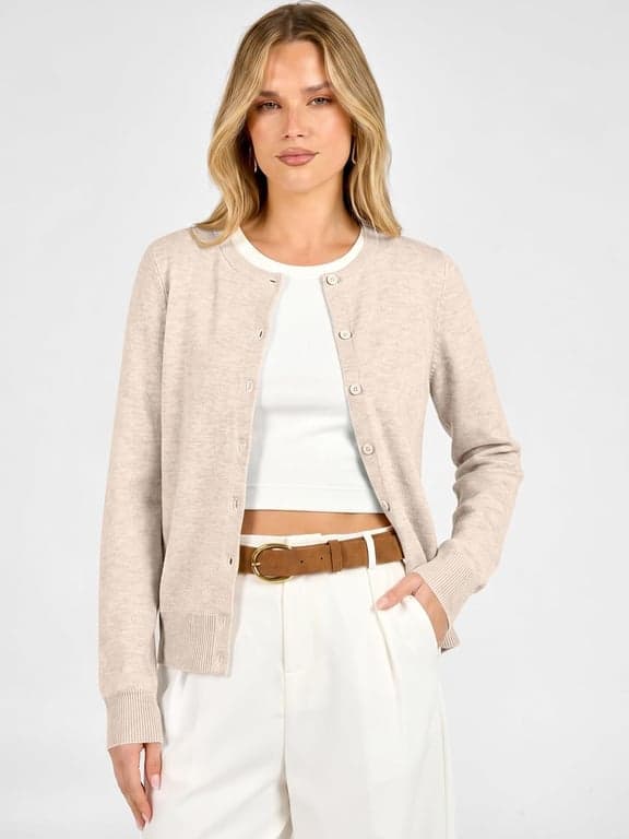 Cárdigans ligeros con botones para mujer ANRABESS | Moda de otoño, camisas de manga larga con cuello redondo, a rayas y lisas, atuendos casuales de negocios, viajes diarios a la oficina, ropa de capa de primavera - imagen 3