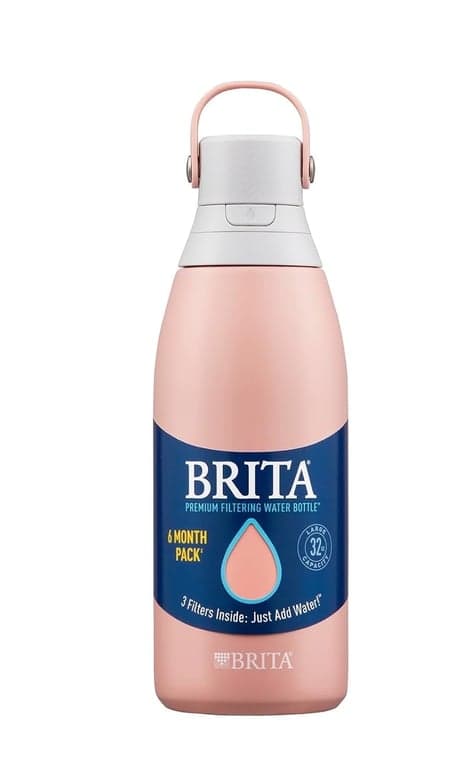 Brita Botella de agua de acero inoxidable premium con filtro, sin BPA, reutilizable, aislada, reemplaza 300 botellas de agua de plástico (32 onzas con 3 filtros)