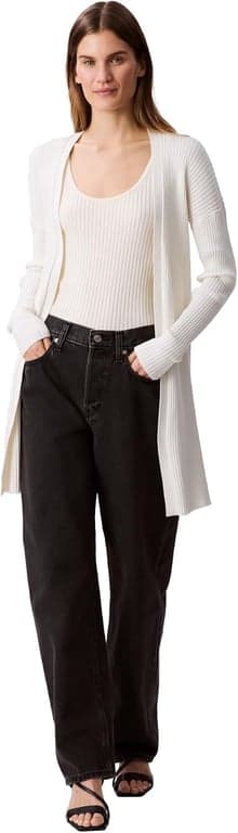 Suéter largo de algodón liso acanalado Calvin Klein para mujer - imagen 3