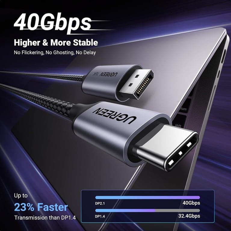 UGREEN USB C to DisplayPort 2.1 Cable 16K@30Hz 8K@120Hz, 3.3FT - imagen 3