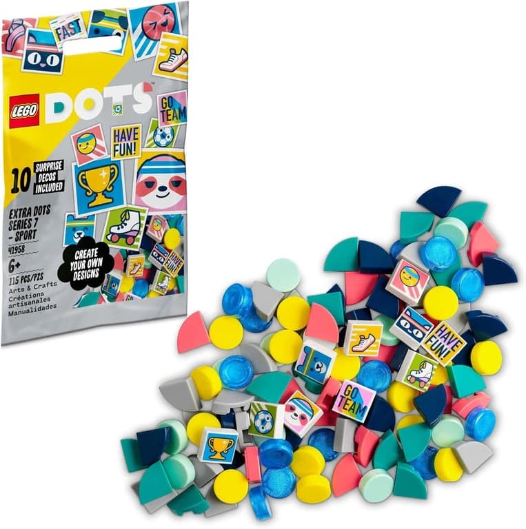 LEGO DOTS Extra Serie 7 – Deporte 41958 Set de Juguete de Construcción de Decoración DIY para Niñas, Niños y Mayores de 6 Años; Kit de Accesorios para Personalizar Manualidades (115 Piezas)