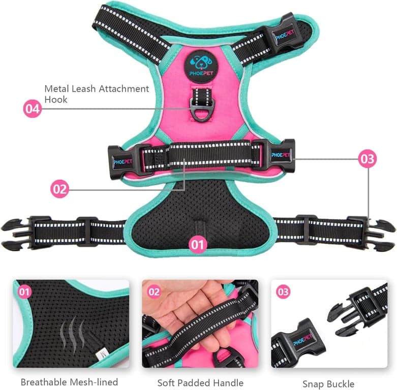 PHOEPET Arnés para perro mejorado sin tirones, chaleco reflectante ajustable - imagen 2