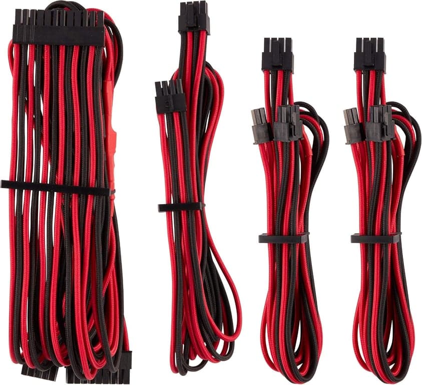 CORSAIR Kit de inicio de cables de PSU con revestimiento individual premium – Rojo/Negro, 2 años de garantía, para