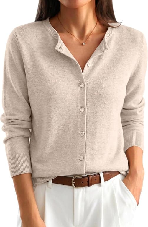 Cárdigans ligeros con botones para mujer ANRABESS | Moda de otoño, camisas de manga larga con cuello redondo, a rayas y lisas, atuendos casuales de negocios, viajes diarios a la oficina, ropa de capa de primavera