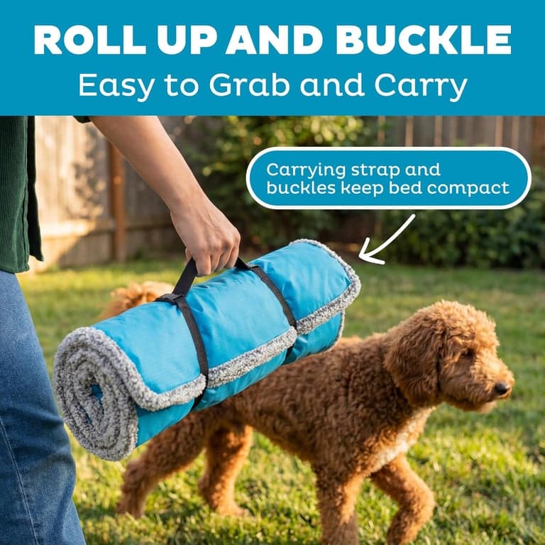 Outward Hound On-The-Go Travel Dog Bed, Alfombra Portátil Enrollable con Hebilla, Exterior de Ripstop Duradero y Interior de Forro Polar Suave, Parte Inferior Resistente al Agua, Interior/Exterior, Gris, 36” x 27” - imagen 2