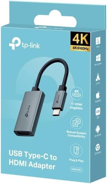 TP-Link UA520C Cable USB C a HDMI 4K 60Hz, Trenzado de 10 cm de Largo, Plug & Play, Compatible con MacOS, Windows, iPadOS, iOS, Android, Linux y Chrome OS - imagen 5