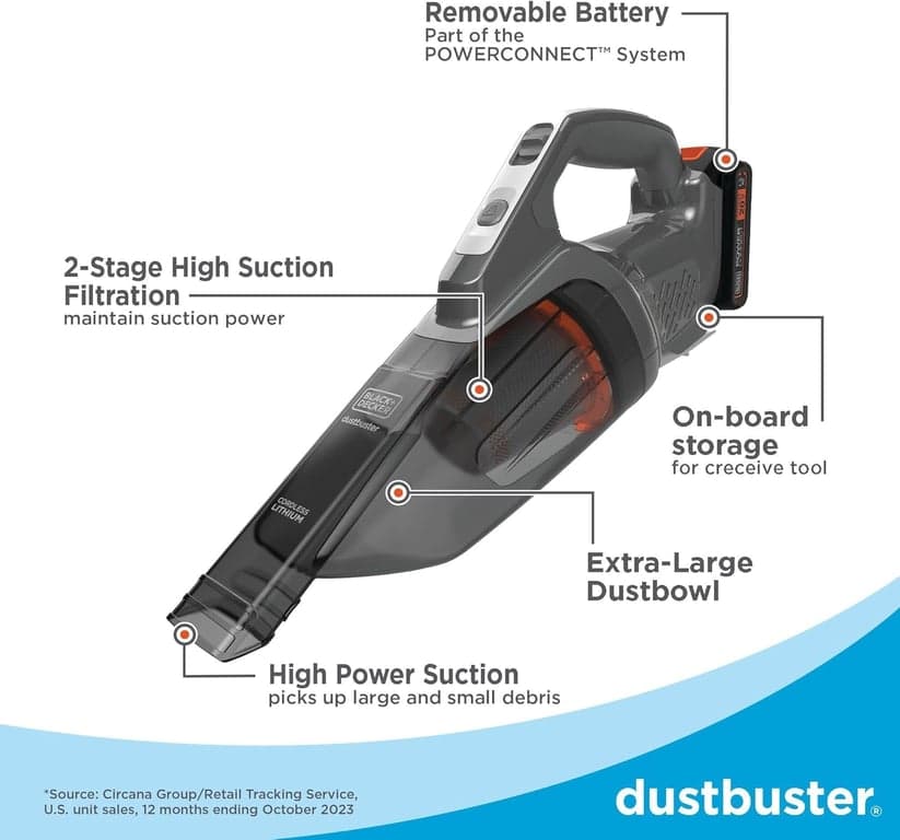 BLACK+DECKER 20V dustbuster Aspiradora pequeña de mano portátil inalámbrica para el hogar y el automóvil, incluye batería recargable (BCHV001C1) - vista alternativa