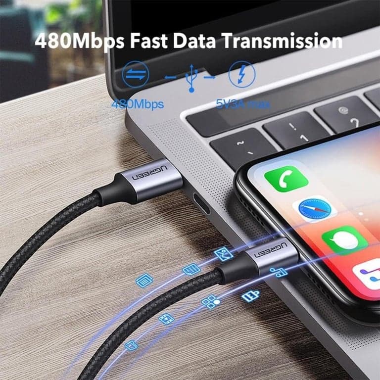 UGREEN Cable USB-C a Lightning, Certificado MFi, Compatible con PD, 3.3 ft (1 m), Carga Rápida, Lightning, Resistente, Trenzado de Nylon, con Varios iPhones y iPads, Plateado - imagen 3
