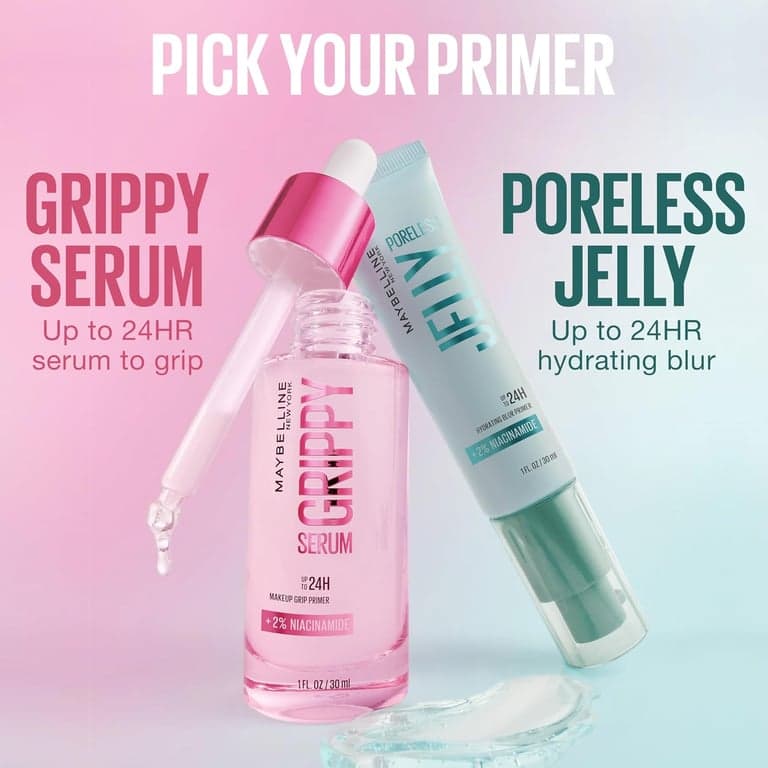 Maybelline Grippy Serum Primer, prebase de maquillaje hidratante con 2% de niacinamida para hasta 24 horas de duración del maquillaje, transparente, 1 unidad - imagen 6