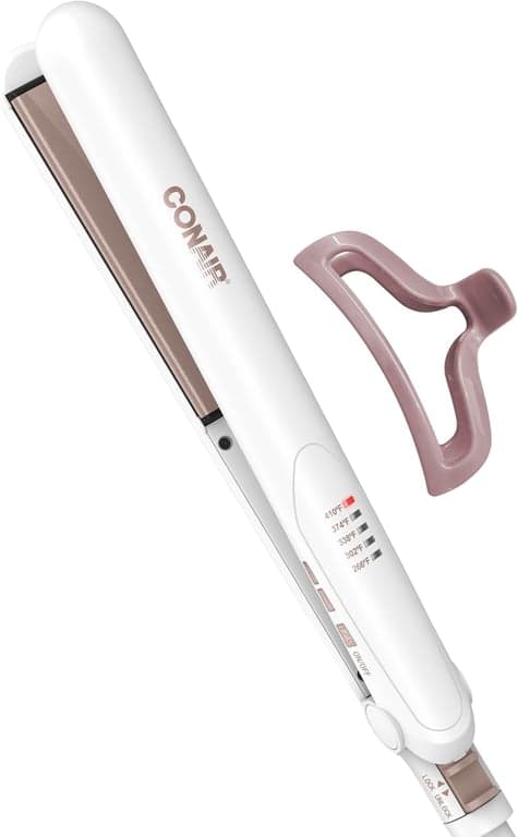 Plancha de pelo Conair Double Ceramic, plancha de pelo de 1 pulgada, cinco ajustes de calor, placas flotantes extralargas, blanca