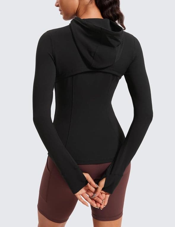 CRZ YOGA Butterluxe Chaquetas con Capucha a la Cadera | Extremadamente Suave, Atlética, Ajuste Delgado, Cremallera Completa, Ventilación de Malla Trasera, Bolsillos Laterales con Cremallera, Agujeros para Pulgares, para Mujer - vista alternativa
