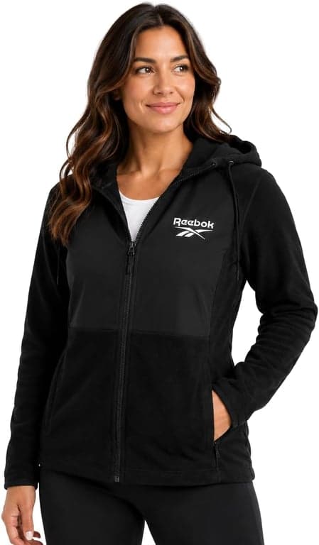 Reebok Womens Fleece Jacket Lightweight Zip-Up Hooded Winter Coat for Women | Super-Soft Plush Lining Feels Great Against Skin, Versatile for Errands or Outdoor Wear, Easy Layer Into Winter
