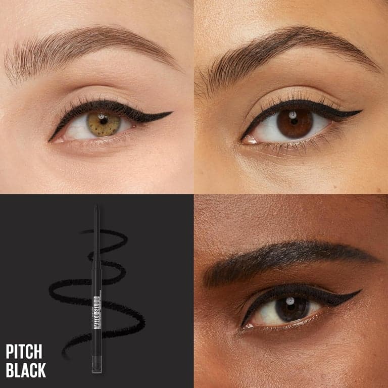Delineador de ojos automático en gel Maybelline Tattoo Studio, a prueba de agua, difuminable, resistente a las manchas, delineador de ojos mate para hasta 36 horas de uso, Pitch Black (negro ahumado), el empaque puede variar - imagen 2