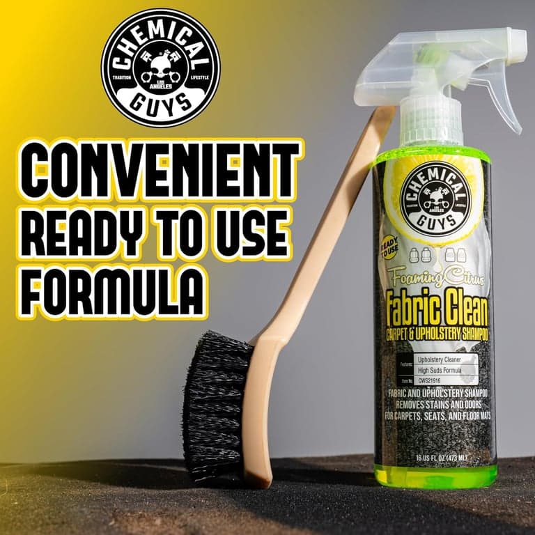 Chemical Guys, Spray Limpiador de Telas y Alfombras Cítrico con Kit de Cepillo, 16 oz | Con cepillo interior resistente y práctico, kit con aroma cítrico, spray para telas y kit combinado de cepillo interior, listo para uso inmediato - imagen 2
