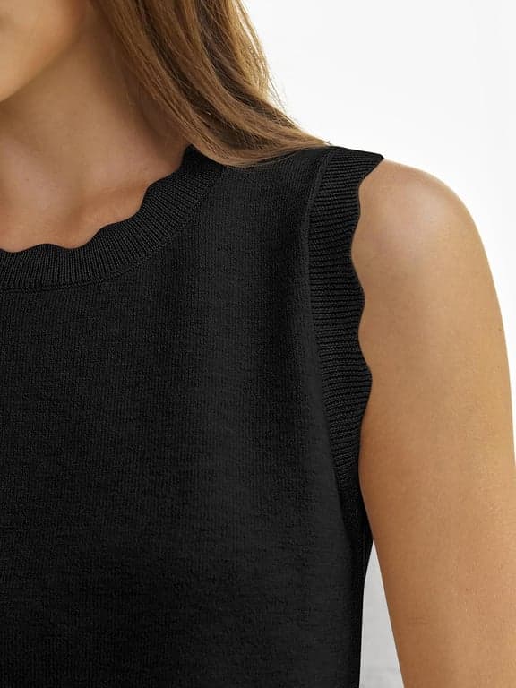 ANRABESS Chaleco de suéter de punto festoneado sin mangas para mujer | Camisetas sin mangas, mezcla suave, cuello redondo, dobladillo ondulado, ajuste regular, estilo preppy Y2K, ligero verano otoño 2026, casual chic - imagen 5