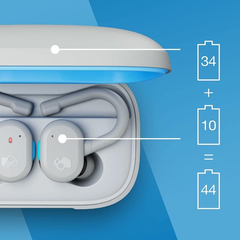 Audífonos Bluetooth intrauditivos inalámbricos Skullcandy Push Active True, úsalos con iPhone y Android con estuche de carga y micrófono, ideales para gimnasio, deportes y juegos, resistentes al agua y al polvo IP55 - Gris/Azul - imagen 4