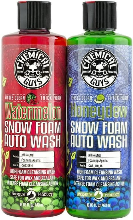 Chemical Guys, paquete de lavado de espuma de nieve, cañón de espuma, pistola y dos jabones, 16 oz