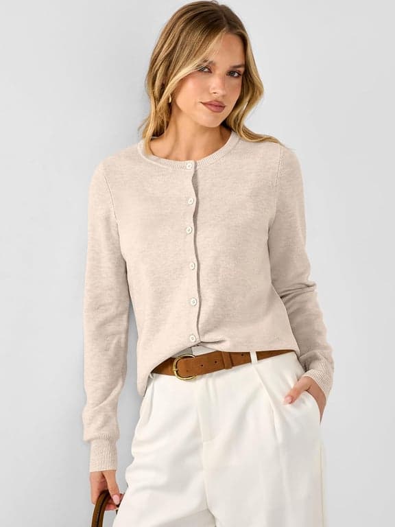 Cárdigans ligeros con botones para mujer ANRABESS | Moda de otoño, camisas de manga larga con cuello redondo, a rayas y lisas, atuendos casuales de negocios, viajes diarios a la oficina, ropa de capa de primavera - vista alternativa