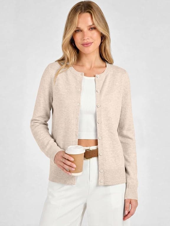 Cárdigans ligeros con botones para mujer ANRABESS | Moda de otoño, camisas de manga larga con cuello redondo, a rayas y lisas, atuendos casuales de negocios, viajes diarios a la oficina, ropa de capa de primavera - imagen 2
